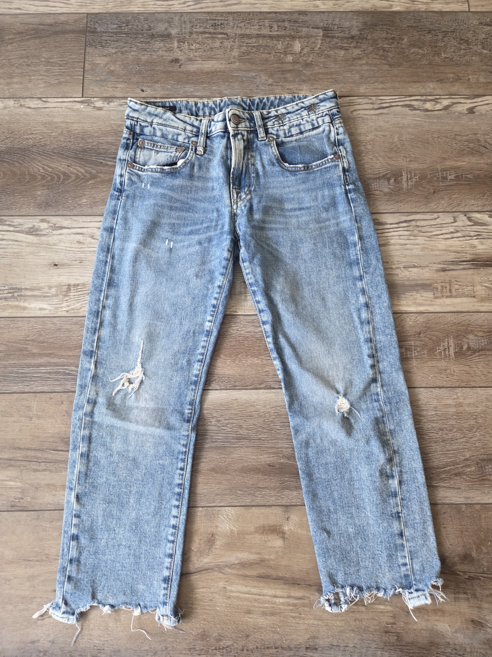 R13 Carlton Boyfriend Straight Jeans With Rips Size 28